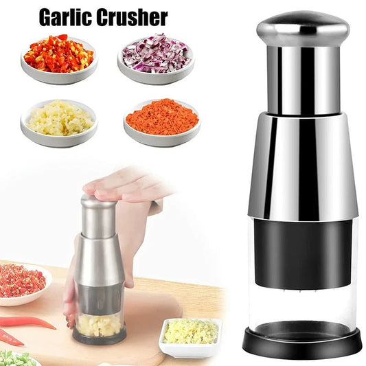 Garlic Crusher Onion Chopper Multipeler Vegetables Chopper Manual Garlic Press Machine Garlic Squeezer Kitchen Gadget $26.23 Dana Fashion format: Black Dana's Kitchen Overview: The stainless steel onion chopper is ideal for chopping onions, vegetables, an