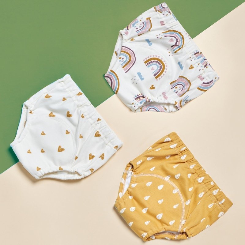 Gauze Baby Training Pants Pure Cotton Breathable 3 Pack $35.83 Dana Fashion Style: Rainbow Size: L Baby Clothing Product information: Color: Rainbow Series, Lamb series, Bee series, Duck series, geometric series, vehicle series, dachshund series, snail se