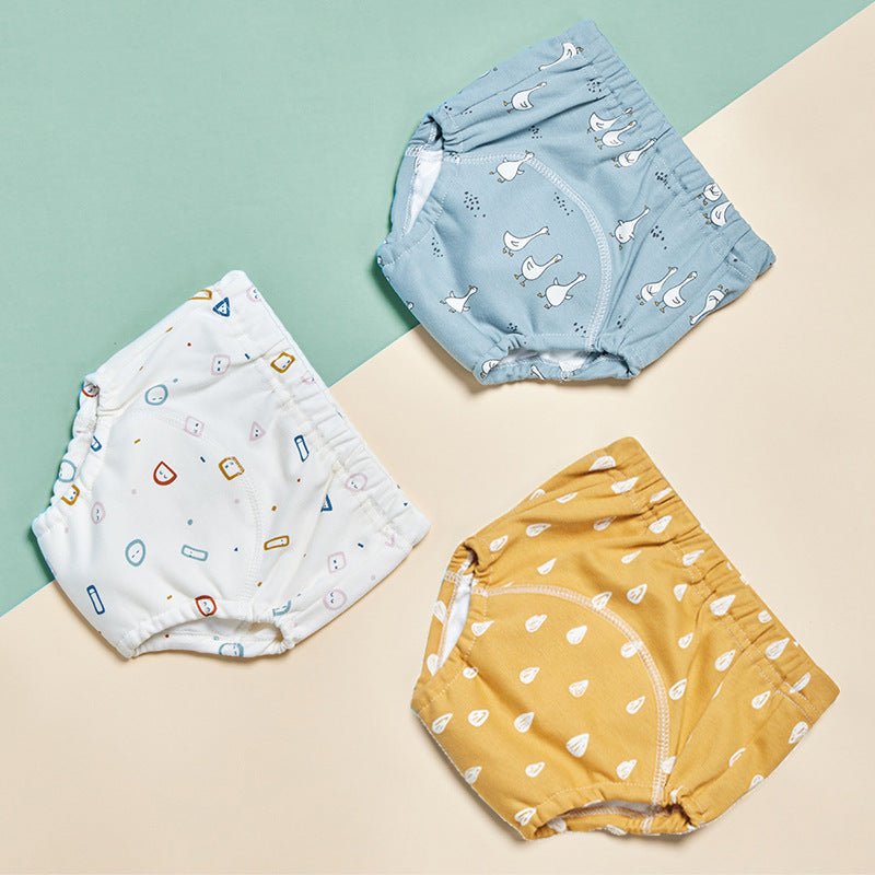 Gauze Baby Training Pants Pure Cotton Breathable 3 Pack $35.83 Dana Fashion Style: Duck Size: L Baby Clothing Product information: Color: Rainbow Series, Lamb series, Bee series, Duck series, geometric series, vehicle series, dachshund series, snail serie