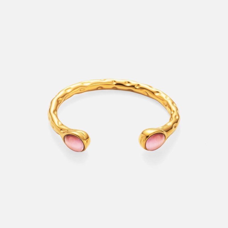 Genuine Gold Plated Titanium Steel Exquisite Zircon Opening Bracelet $35.00 Dana Fashion Color: Pink Women's Accessories Product information: Process: Electroplating Color: white, black, red, green, pink Material: titanium steel Size: Opening Popular elem