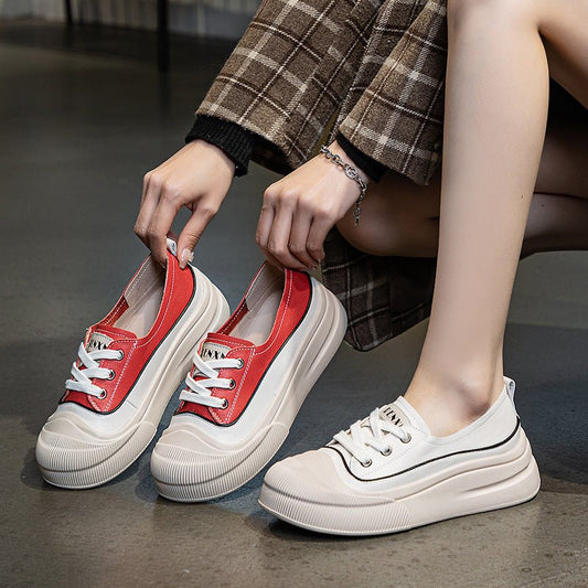 Genuine Leather Women's White Shoes Color Matching Lace-up Platform $79.22 Dana Fashion Color: Beige Color Size: 35 Women's shoes Product information: Pattern: color matching Lining material: imitation leather Applicable sports: Universal Color: Milky Whi
