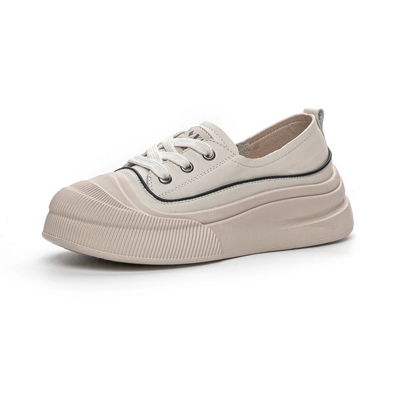 Genuine Leather Women's White Shoes Color Matching Lace-up Platform $79.22 Dana Fashion Color: Beige Color Size: 35 Women's shoes Product information: Pattern: color matching Lining material: imitation leather Applicable sports: Universal Color: Milky Whi