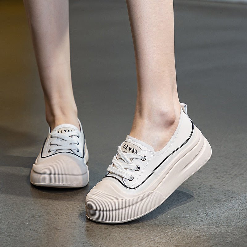 Genuine Leather Women's White Shoes Color Matching Lace-up Platform $79.22 Dana Fashion Color: Beige Color Size: 35 Women's shoes Product information: Pattern: color matching Lining material: imitation leather Applicable sports: Universal Color: Milky Whi