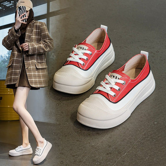 Genuine Leather Women's White Shoes Color Matching Lace-up Platform $79.22 Dana Fashion Color: Beige Color Size: 35 Women's shoes Product information: Pattern: color matching Lining material: imitation leather Applicable sports: Universal Color: Milky Whi