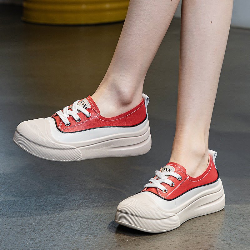 Genuine Leather Women's White Shoes Color Matching Lace-up Platform $79.22 Dana Fashion Color: Beige Color Size: 35 Women's shoes Product information: Pattern: color matching Lining material: imitation leather Applicable sports: Universal Color: Milky Whi