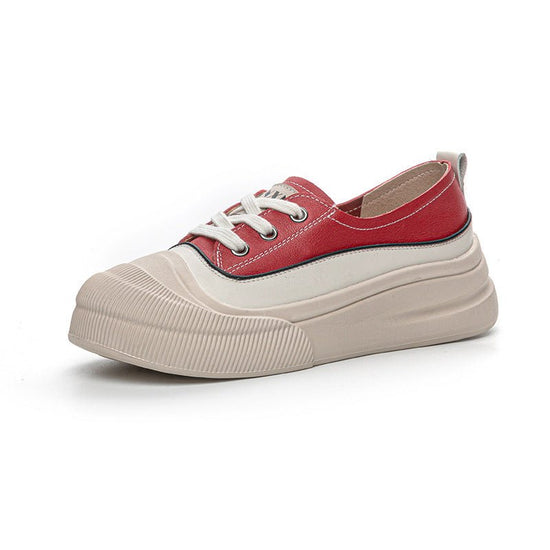 Genuine Leather Women's White Shoes Color Matching Lace-up Platform $79.22 Dana Fashion Color: Red Size: 35 Women's shoes Product information: Pattern: color matching Lining material: imitation leather Applicable sports: Universal Color: Milky White, Red