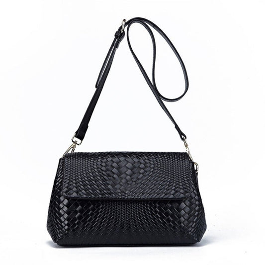 Genuine Leather Women's Woven Bag Crossbody Small Bag Women's Shoulder Messenger Bag $120.00 Dana Fashion Color: Black Women's Bags Product information: Lining texture: Polyester Pattern: solid color Color: Black Processing Method: embossing Outer bag typ