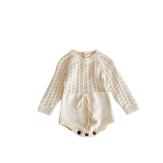 Girl Baby Knitted Hollow Waist Girdle Long Sleeves Harpy Dress Triangle $19.92 Dana Fashion Size: 100cm Baby Clothing Product information: Product name: female baby baby knitted garment Closed style: hidden button Size information: Size Length bust Sleeve