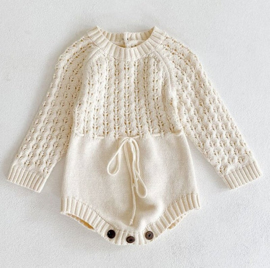 Girl Baby Knitted Hollow Waist Girdle Long Sleeves Harpy Dress Triangle $19.92 Dana Fashion Size: 100cm Baby Clothing Product information: Product name: female baby baby knitted garment Closed style: hidden button Size information: Size Length bust Sleeve