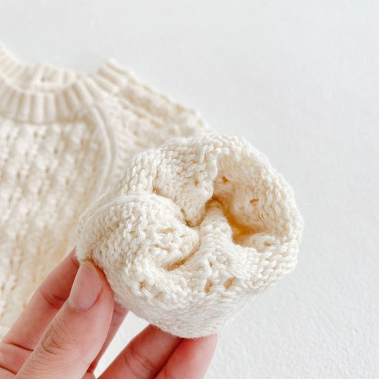 Girl Baby Knitted Hollow Waist Girdle Long Sleeves Harpy Dress Triangle $19.92 Dana Fashion Size: 100cm Baby Clothing Product information: Product name: female baby baby knitted garment Closed style: hidden button Size information: Size Length bust Sleeve