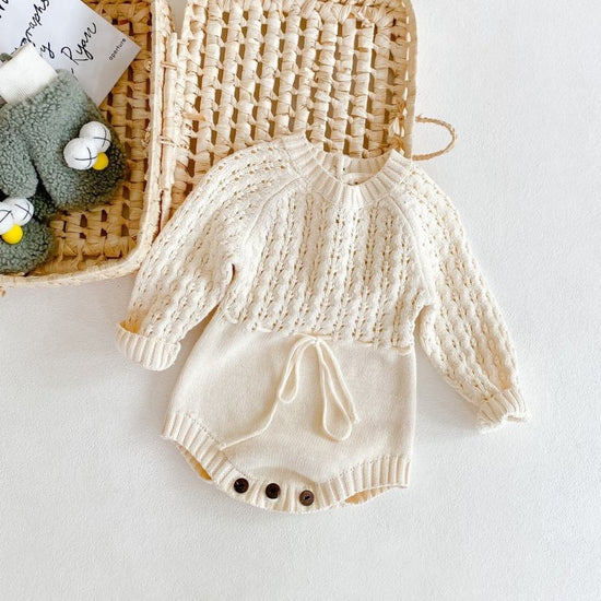 Girl Baby Knitted Hollow Waist Girdle Long Sleeves Harpy Dress Triangle $19.92 Dana Fashion Size: 100cm Baby Clothing Product information: Product name: female baby baby knitted garment Closed style: hidden button Size information: Size Length bust Sleeve
