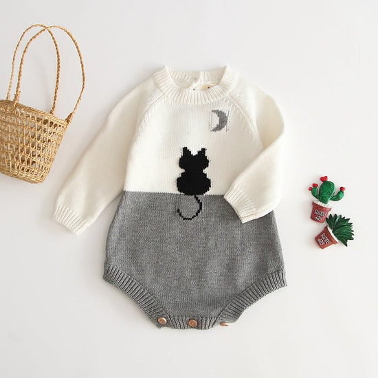 Girls' baby knitted wool jumpsuit romper $22.76 Dana Fashion Color: Grey cat Size: 100cm Baby Clothing Style: short climb Closure style: pullover Applicable gender: female Sleeve length: long sleeve Material name: Cotton Main fabric composition: cotton Ma