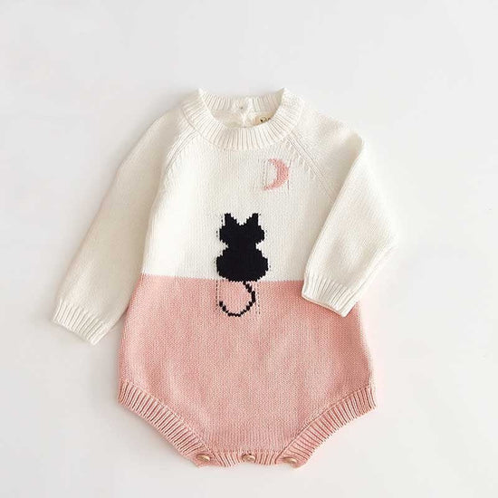 Girls' baby knitted wool jumpsuit romper $22.76 Dana Fashion Color: Pink cat Size: 100cm Baby Clothing Style: short climb Closure style: pullover Applicable gender: female Sleeve length: long sleeve Material name: Cotton Main fabric composition: cotton Ma