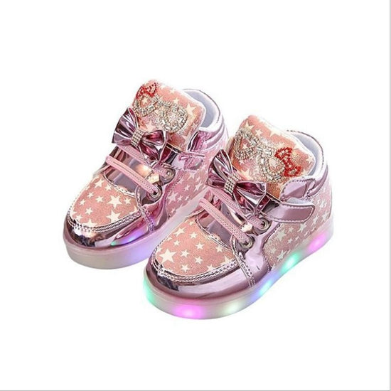 Girls Stars Printed Light Board Shoes Girls Rhinestone Zhongbang LED Light Up Shoes $26.28 Dana Fashion Color: A188 gold Shoe size: 21 Baby & Mother Product information Style: Casual Upper material: Artificial leather Function: Lightweight, non-slip, wear