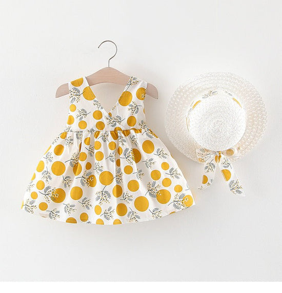 Girls' Summer Baby Girls' Short Sleeve Suit Skirt $26.14 Dana Fashion Color: Dot Yellow Suitable Height: 100cm Baby Clothing Product information: Pattern: solid color Suitable height: 73cm,80cm,90cm,100cm Lining ingredients: polyvinyl alcohol fiber (Vinyl