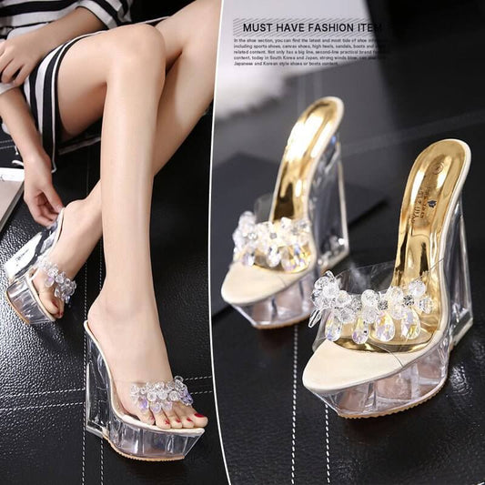 Glass Drill Crystal Wedge Slippers For Women $61.50 Dana Fashion Color: Apricot Size: 34 Women's shoes Product information: Pattern: solid color Color: pink, apricot Heel shape: Horseshoe heel Size: 34, 35, 36, 37, 38, 39, 40 Shoe Upper material: artifici