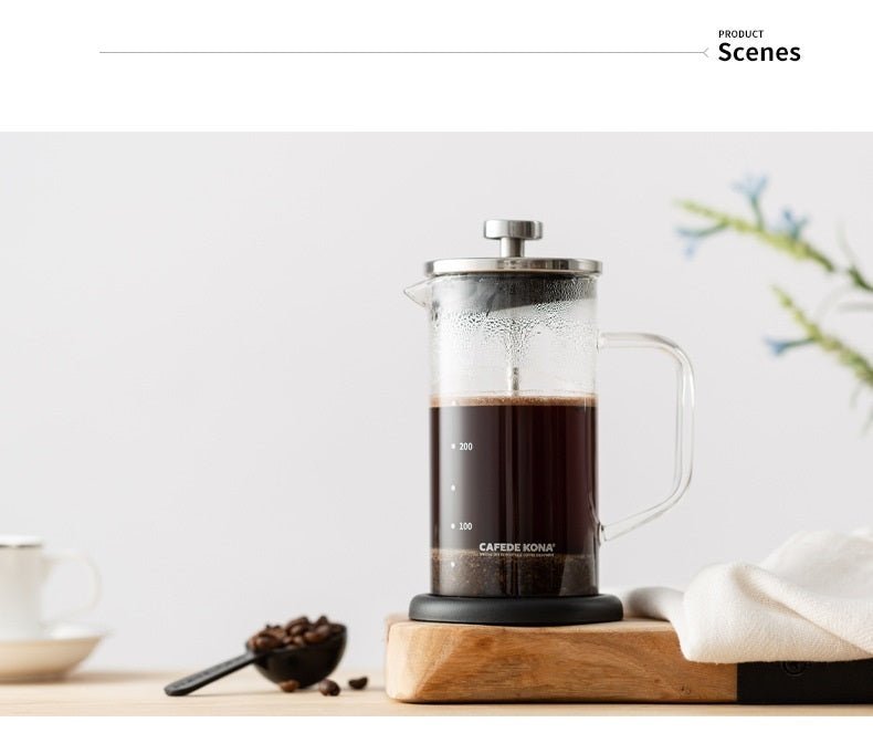 Glass Press Pot $32.35 Dana Fashion Color: Transparent Size: 350 ml Dana's Kitchen Model: CK8901 Material: Heat-resistant glass, stainless steel, PP, silicone Capacity: 350mL Color: black