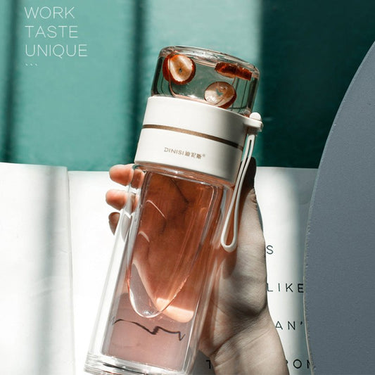 Glass Water Bottle With Tea Infuser Filter Tea Separation Double Wall Glass Bottle Leakproof Water Bottle $32.35 Dana Fashion Color: Black Capacity size: 400ml Dana's Kitchen Overview: 1. Tea water separation design, you can use the tea warehouse to make