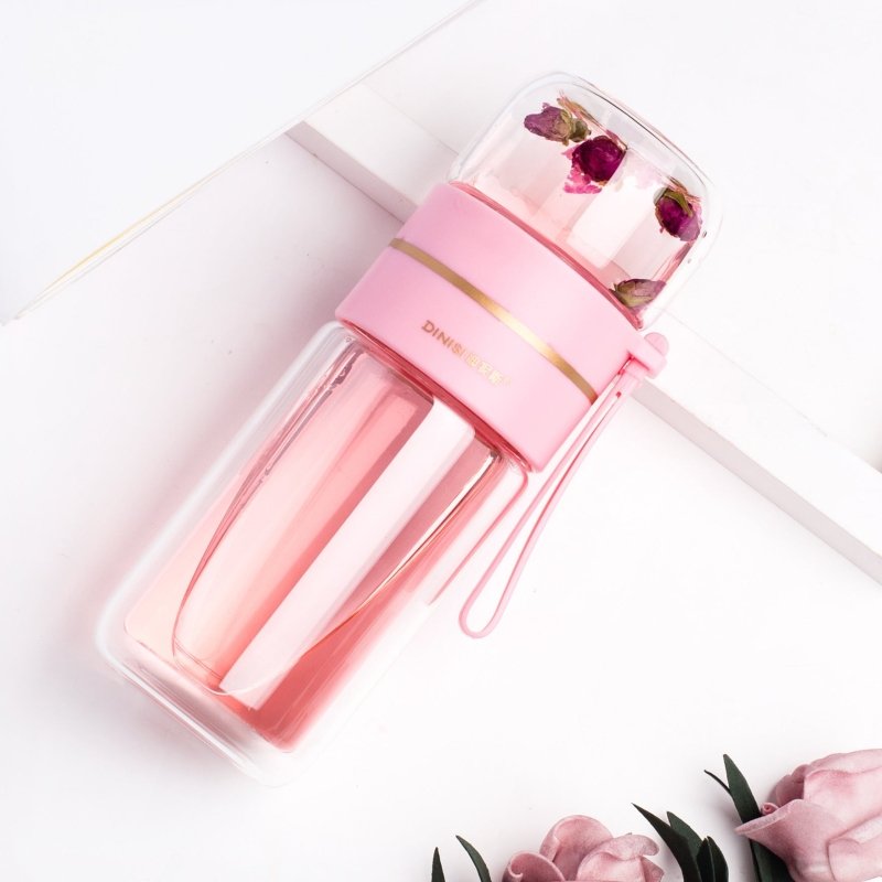 Glass Water Bottle With Tea Infuser Filter Tea Separation Double Wall Glass Bottle Leakproof Water Bottle $29.68 Dana Fashion Color: Pink Capacity size: 400ml Dana's Kitchen Overview: 1. Tea water separation design, you can use the tea warehouse to make t