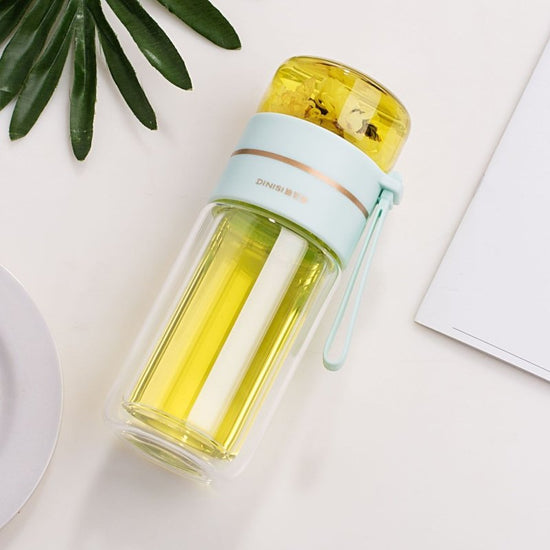 Glass Water Bottle With Tea Infuser Filter Tea Separation Double Wall Glass Bottle Leakproof Water Bottle $29.68 Dana Fashion Color: Green Capacity size: 400ml Dana's Kitchen Overview: 1. Tea water separation design, you can use the tea warehouse to make