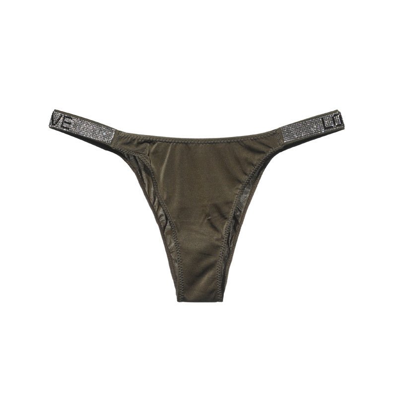 Glossy Thin Belt Hip-Lifting Sports Fitness Underwear Women $29.50 Dana Fashion Color: Green Size: L Women's clothing Specification: Function: Hip lift Material: Polyester fiber (polyester) Style: Sexy Waist type: High waist Clothing style details: Diamon