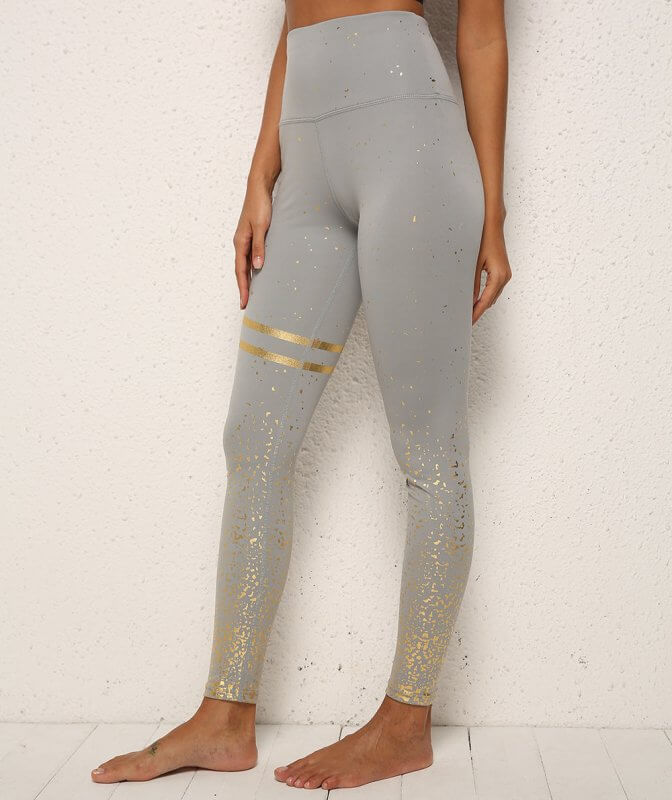 Gold Dot Striped Print Leggings Fitness Butt Lifting Running Sport Gym Yoga Pants For Women High Waist Slimming Legging Tight Trousers $39.50 Dana Fashion Color: Grey Gold Size: L Women's clothing Product information: Material:Nylon Style:Fashion Simple F