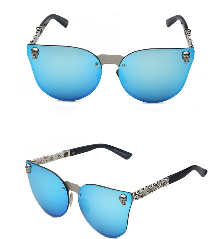 Gothic new reflective sunglasses men and women tide personality metal large box sunglasses taro decorative glasses $35.00 Dana Fashion Color: Blue Women's Accessories Lens material: PC Function: Anti-UVA Anti-UVB Color classification: black film, blue ref