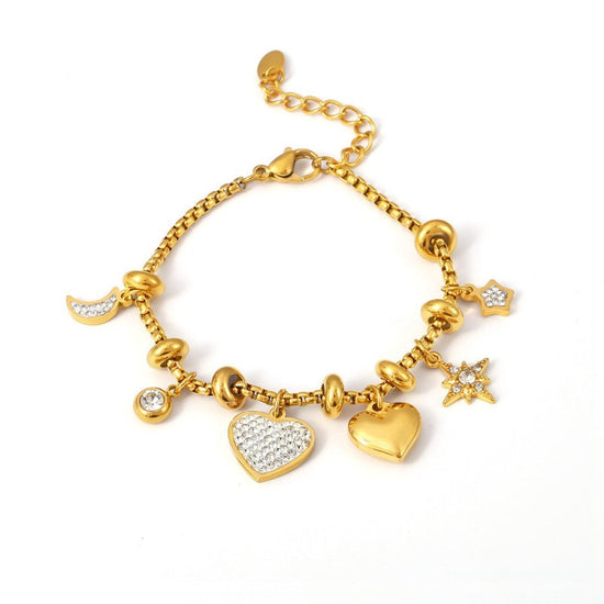 Graceful Personality Heart Shape With Diamond Bracelet Titanium Steel $36.61 Dana Fashion Color: Gold Women's Accessories Product information: Color: E560-steel heart bracelet, E560-gold heart bracelet Applicable people: Unisex Material: titanium steel Sh