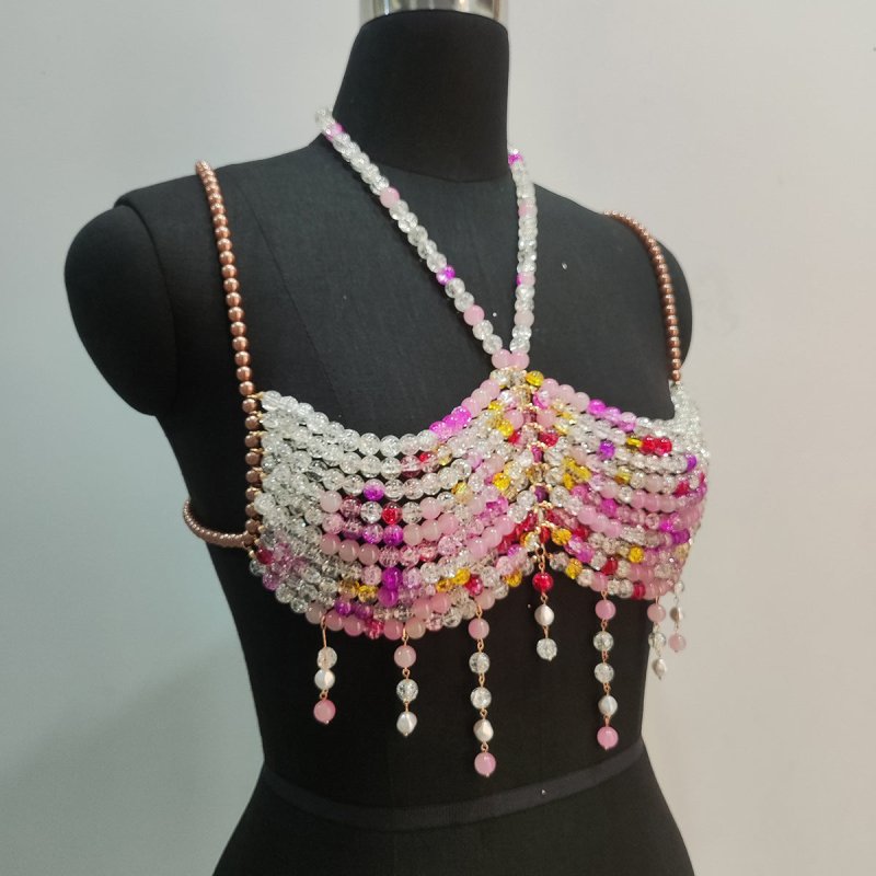 Gradient Color Glass Beaded Chest Necklace Heavy Industry Colorful Beads Body Chains $125.00 Dana Fashion Color: Picture Color Women's Accessories Product information: Color: Picture color Packing list: Body Chains*1 Product Image: