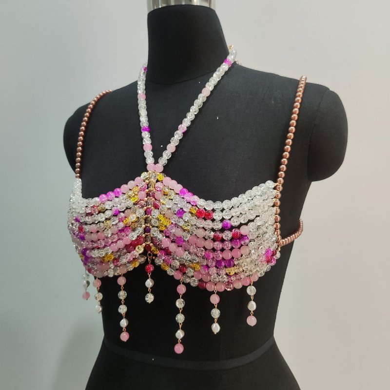 Gradient Color Glass Beaded Chest Necklace Heavy Industry Colorful Beads Body Chains $125.00 Dana Fashion Color: Picture Color Women's Accessories Product information: Color: Picture color Packing list: Body Chains*1 Product Image: