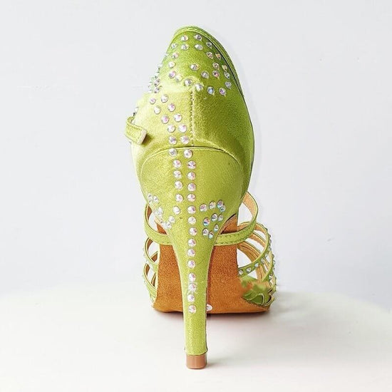 Green Rhinestone Latin Dance Shoes Women's High Heel Dancing Shoes $88.50 Dana Fashion Color: Green Indoor Wool Sole Size: 34 Please Input: 5.5CM heel Women's shoes Product information: Applicable scenario: Sports Dance Color: light green Shoe Upper mater
