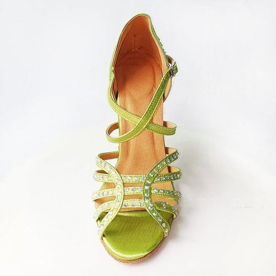 Green Rhinestone Latin Dance Shoes Women's High Heel Dancing Shoes $88.50 Dana Fashion Color: Green Indoor Wool Sole Size: 34 Please Input: 5.5CM heel Women's shoes Product information: Applicable scenario: Sports Dance Color: light green Shoe Upper mater