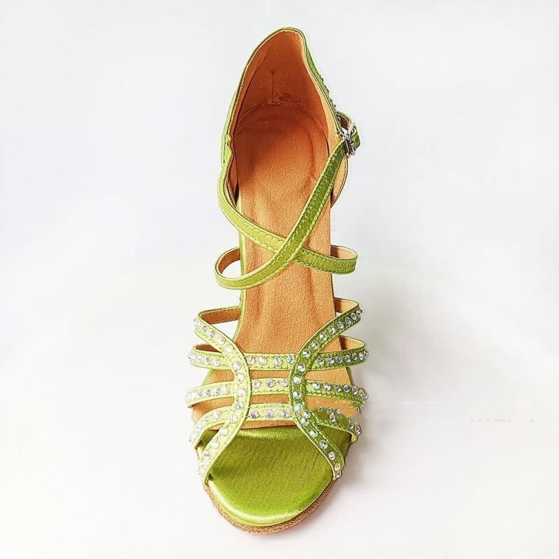 Green Rhinestone Latin Dance Shoes Women's High Heel Dancing Shoes $88.50 Dana Fashion Color: Green Indoor Wool Sole Size: 34 Please Input: 5.5CM heel Women's shoes Product information: Applicable scenario: Sports Dance Color: light green Shoe Upper mater