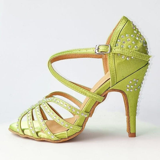 Green Rhinestone Latin Dance Shoes Women's High Heel Dancing Shoes $88.50 Dana Fashion Color: Green Indoor Wool Sole Size: 34 Please Input: 5.5CM heel Women's shoes Product information: Applicable scenario: Sports Dance Color: light green Shoe Upper mater