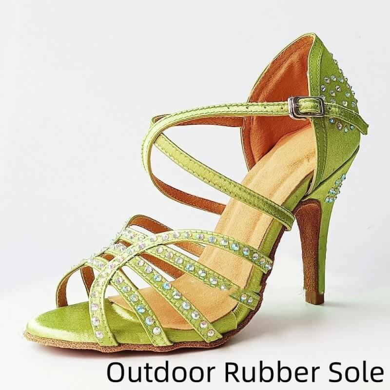 Green Rhinestone Latin Dance Shoes Women's High Heel Dancing Shoes $88.50 Dana Fashion Color: Green Outdoor Rubber Sole Size: 34 Please Input: 5.5CM heel Women's shoes Product information: Applicable scenario: Sports Dance Color: light green Shoe Upper ma