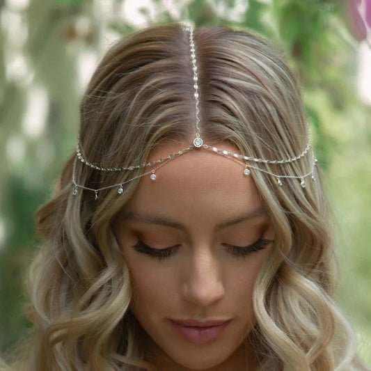 Hair Chain High-grade Rhinestone Pendant Headdress Simple Accessories $33.93 Dana Fashion Color: Gold Women's Accessories Product information: Color: gold, silver Material: Rhinestone Popular elements: water droplets Style: European and American Packing l