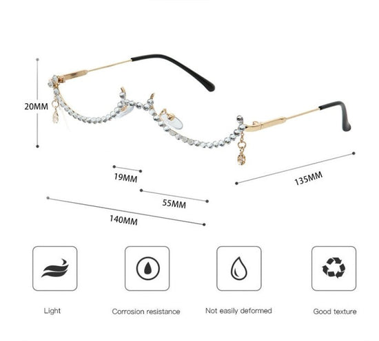 Half-rimmed glasses $25.00 Dana Fashion Color: AB drill Women's Accessories Model: 9021B Material: Alloy