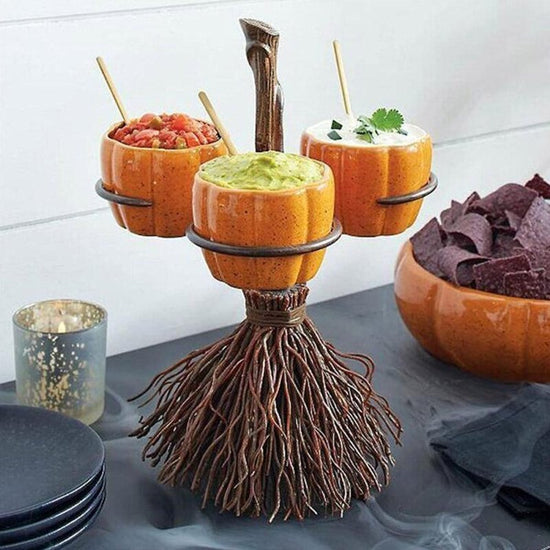 Halloween Broom Pumpkin Snack Bowl Rack Decorations Home Decor $61.66 Dana Fashion Color: Four cups Dana's Kitchen Product information: Material: Synthetic resin Process: resin process Size: about 7cm in diameter and height: about 10cm 3 cups package 18*1