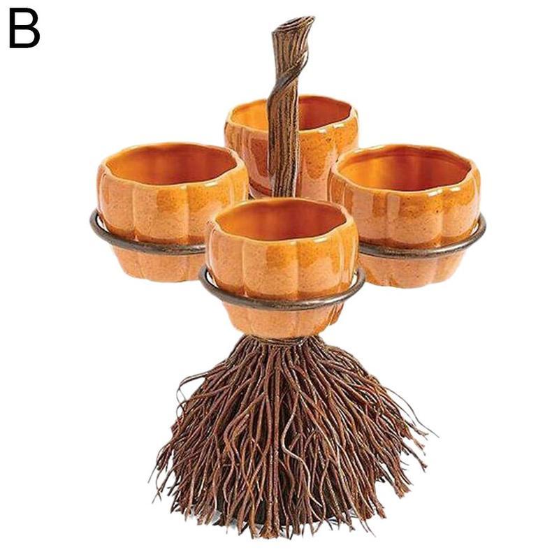 Halloween Broom Pumpkin Snack Bowl Rack Decorations Home Decor $61.66 Dana Fashion Color: Four cups Dana's Kitchen Product information: Material: Synthetic resin Process: resin process Size: about 7cm in diameter and height: about 10cm 3 cups package 18*1