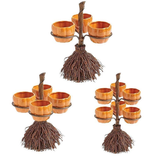 Halloween Broom Pumpkin Snack Bowl Rack Decorations Home Decor $61.66 Dana Fashion Color: Four cups Dana's Kitchen Product information: Material: Synthetic resin Process: resin process Size: about 7cm in diameter and height: about 10cm 3 cups package 18*1