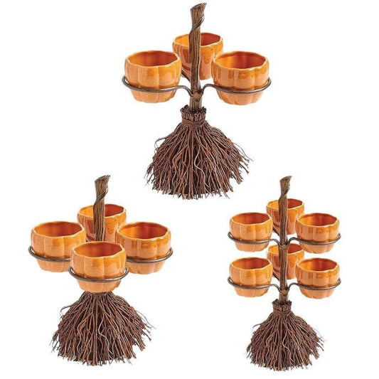 Halloween Broom Pumpkin Snack Bowl Rack Decorations Home Decor $61.66 Dana Fashion Color: Four cups Dana's Kitchen Product information: Material: Synthetic resin Process: resin process Size: about 7cm in diameter and height: about 10cm 3 cups package 18*1