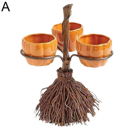 Halloween Broom Pumpkin Snack Bowl Rack Decorations Home Decor $45.58 Dana Fashion Color: Three cups Dana's Kitchen Product information: Material: Synthetic resin Process: resin process Size: about 7cm in diameter and height: about 10cm 3 cups package 18*