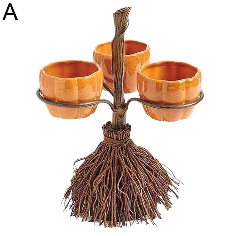 Halloween Broom Pumpkin Snack Bowl Rack Decorations Home Decor $45.58 Dana Fashion Color: Three cups Dana's Kitchen Product information: Material: Synthetic resin Process: resin process Size: about 7cm in diameter and height: about 10cm 3 cups package 18*
