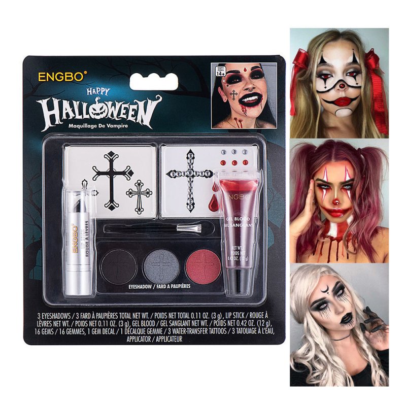 Halloween Dressing Cosmetics Cross-border Black Lipstick Smoky Makeup Plasma Stickers Halloween Painted Set $25.50 Dana Fashion Color Classification: WH 235 makeup Product information: Color: Black Applicable people: general Specification: Standard specif