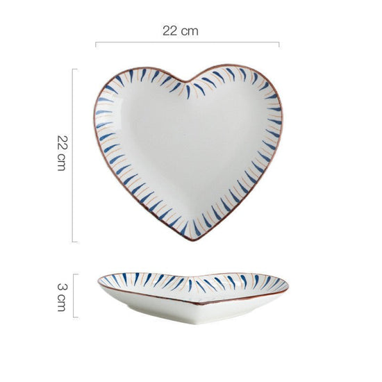 Hand Painted Bakeware Heart Shaped Plate Square Dumpling Plate $19.50 Dana Fashion style: E Size: 9inches Dana's Kitchen Product information: Ceramic plate Material: Porcelain Style: Chinese Shape: Irregular shape Microwave: available Surface technology: