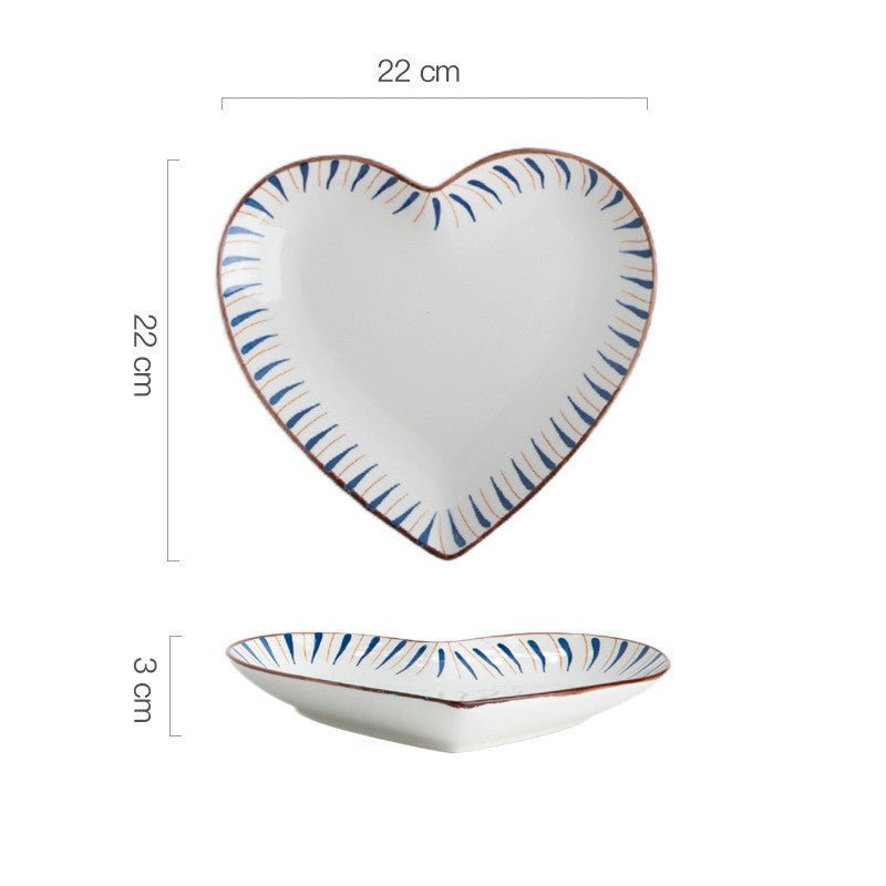 Hand Painted Bakeware Heart Shaped Plate Square Dumpling Plate $19.50 Dana Fashion style: E Size: 9inches Dana's Kitchen Product information: Ceramic plate Material: Porcelain Style: Chinese Shape: Irregular shape Microwave: available Surface technology: