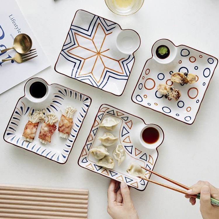 Hand Painted Bakeware Heart Shaped Plate Square Dumpling Plate $19.50 Dana Fashion style: A Size: 7inches Dana's Kitchen Product information: Ceramic plate Material: Porcelain Style: Chinese Shape: Irregular shape Microwave: available Surface technology: