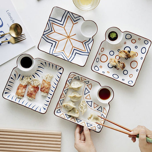 Hand Painted Bakeware Heart Shaped Plate Square Dumpling Plate $19.50 Dana Fashion style: A Size: 7inches Dana's Kitchen Product information: Ceramic plate Material: Porcelain Style: Chinese Shape: Irregular shape Microwave: available Surface technology: