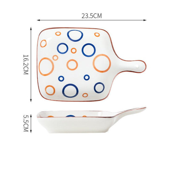 Hand Painted Bakeware Heart Shaped Plate Square Dumpling Plate $19.50 Dana Fashion style: L Size: 9inches Dana's Kitchen Product information: Ceramic plate Material: Porcelain Style: Chinese Shape: Irregular shape Microwave: available Surface technology: