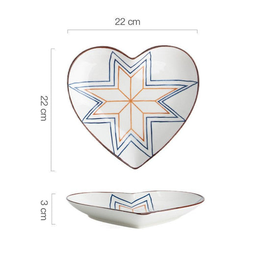 Hand Painted Bakeware Heart Shaped Plate Square Dumpling Plate $19.50 Dana Fashion style: F Size: 9inches Dana's Kitchen Product information: Ceramic plate Material: Porcelain Style: Chinese Shape: Irregular shape Microwave: available Surface technology: